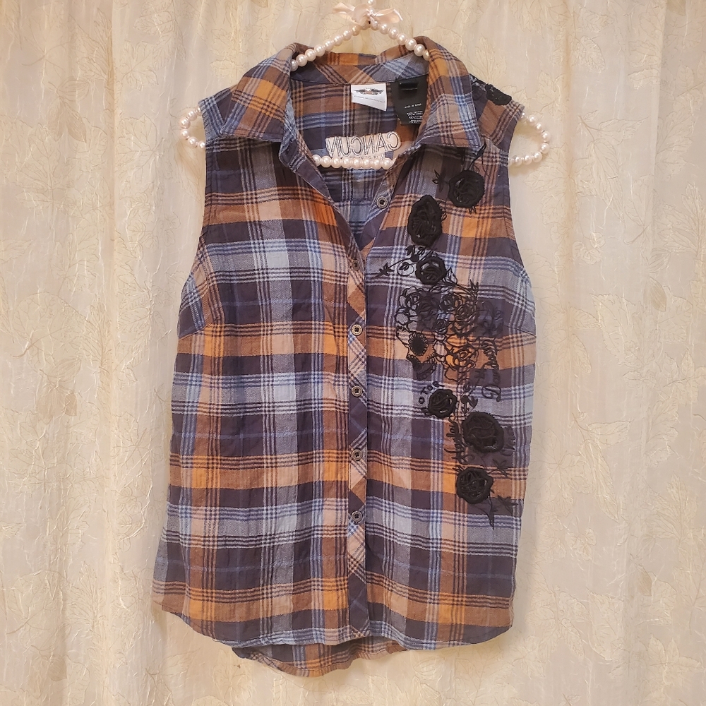 Harley Davidson Embroidered Plaid Button Down